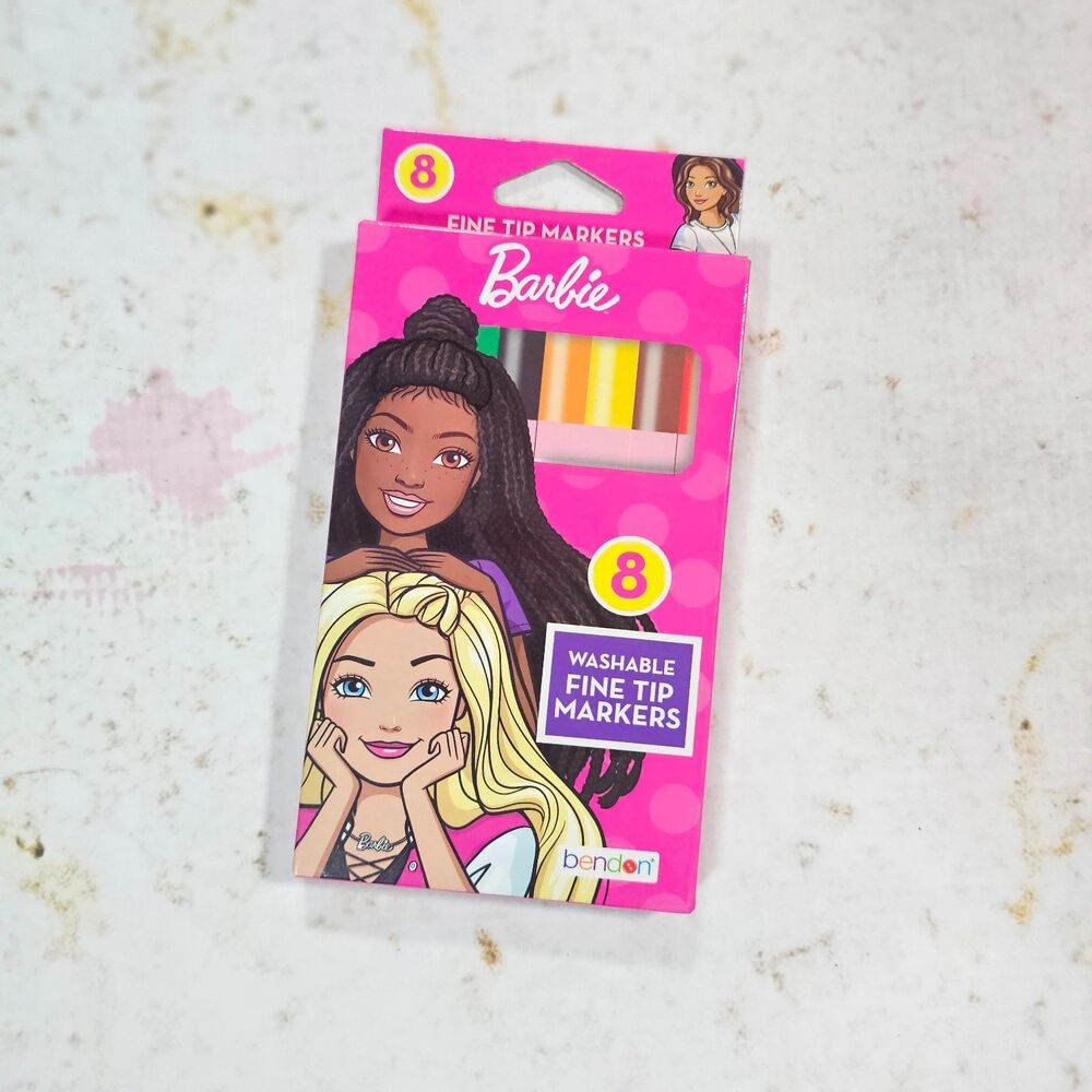 Barbie Washable Fine Tip Markers 8 Count Assorted Colors Bendon New